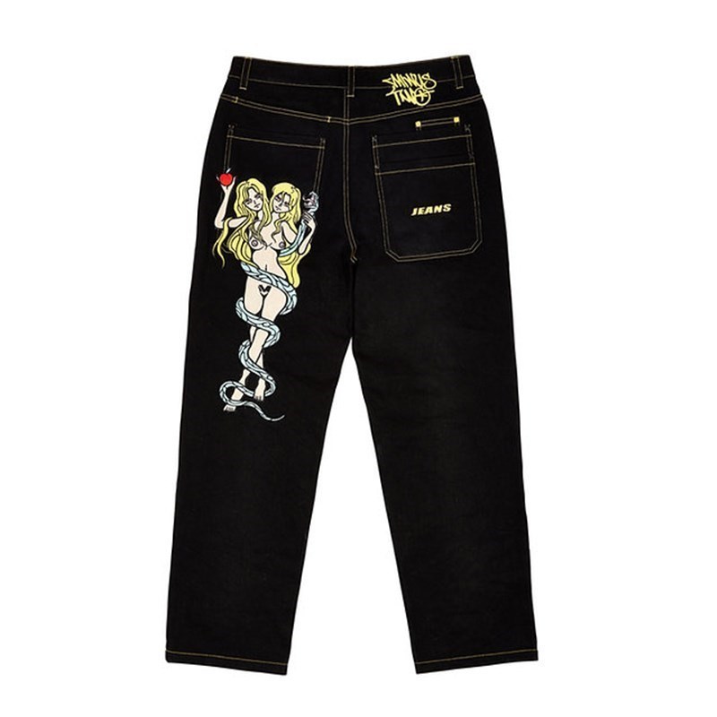 Mens Jeans Hip Hop Men clothing Y2K Womens Cargo Punk Wide Leg Pants Fashion Anime Print Denim Street Apparel Baggy 230720