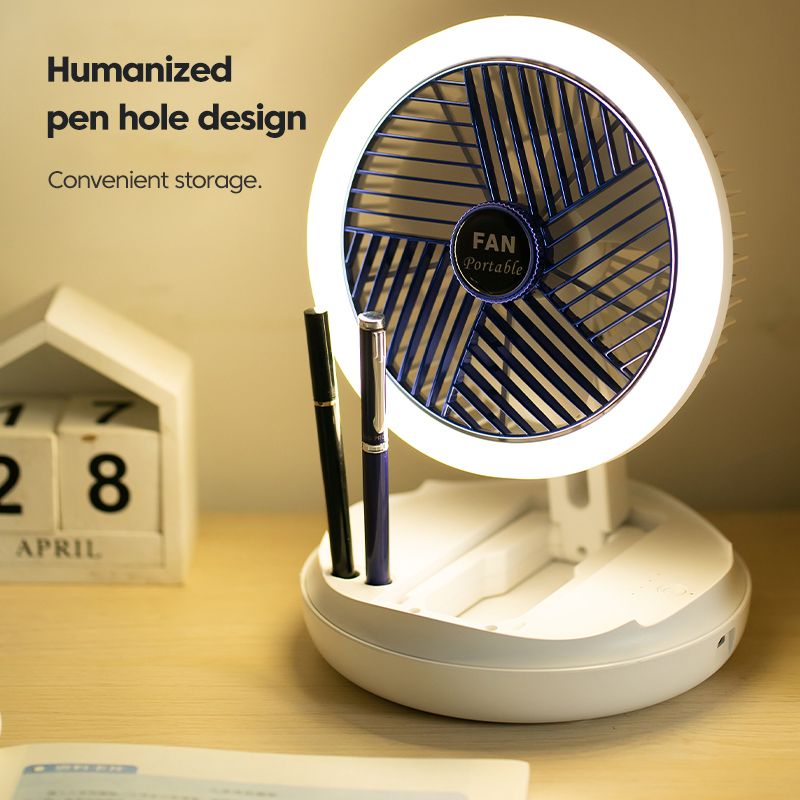 portable fan usb charging foldable table fan with led light 4 gear wall mounted hanging ceiling fan for camping home room office