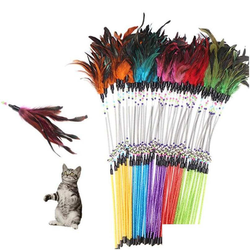 Cat Toys Pet Feather Spring Stick Teaser Kitten Interactive Bell Rod Wand Playing Toy Drop Delivery Home Garden Supplies Dhrex