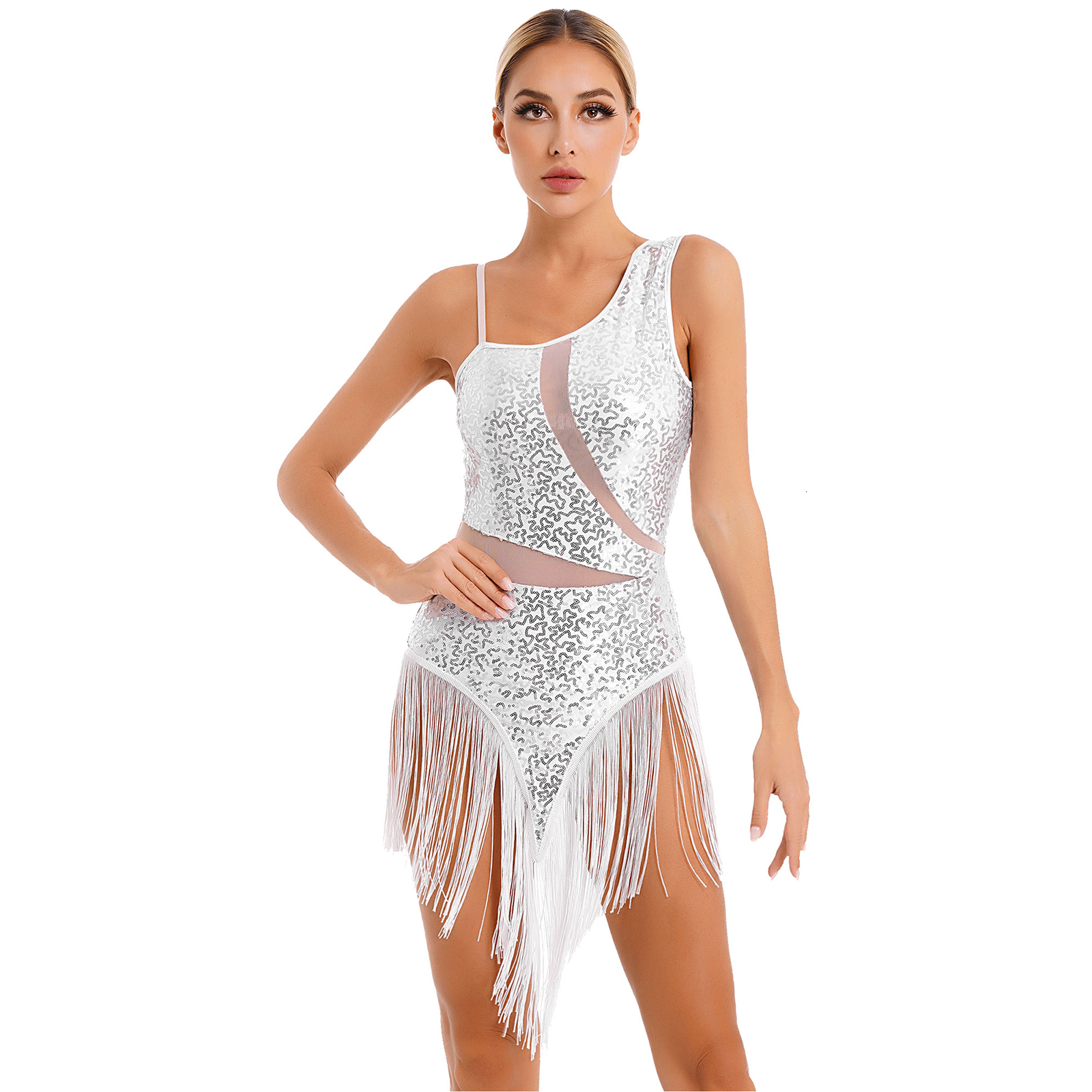 Sports Sock Shiny Sequins Fringed Tassel Leotard Dresses Latin Dance Costume for Dancing Competition Samba Rumba Performance Jumpsuit 230720