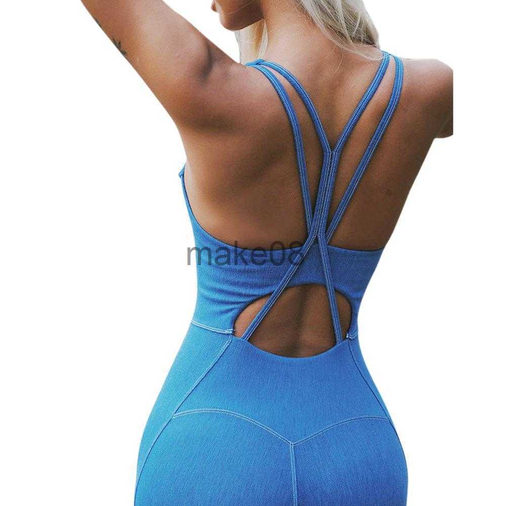 Women's Tracksuits Sleeveless Sexy Fitness Jumpsuits Yoga Set With Pads Sportswear Gym Workout Clothing Athletic One Pieces Bodysuits Tracksuits 