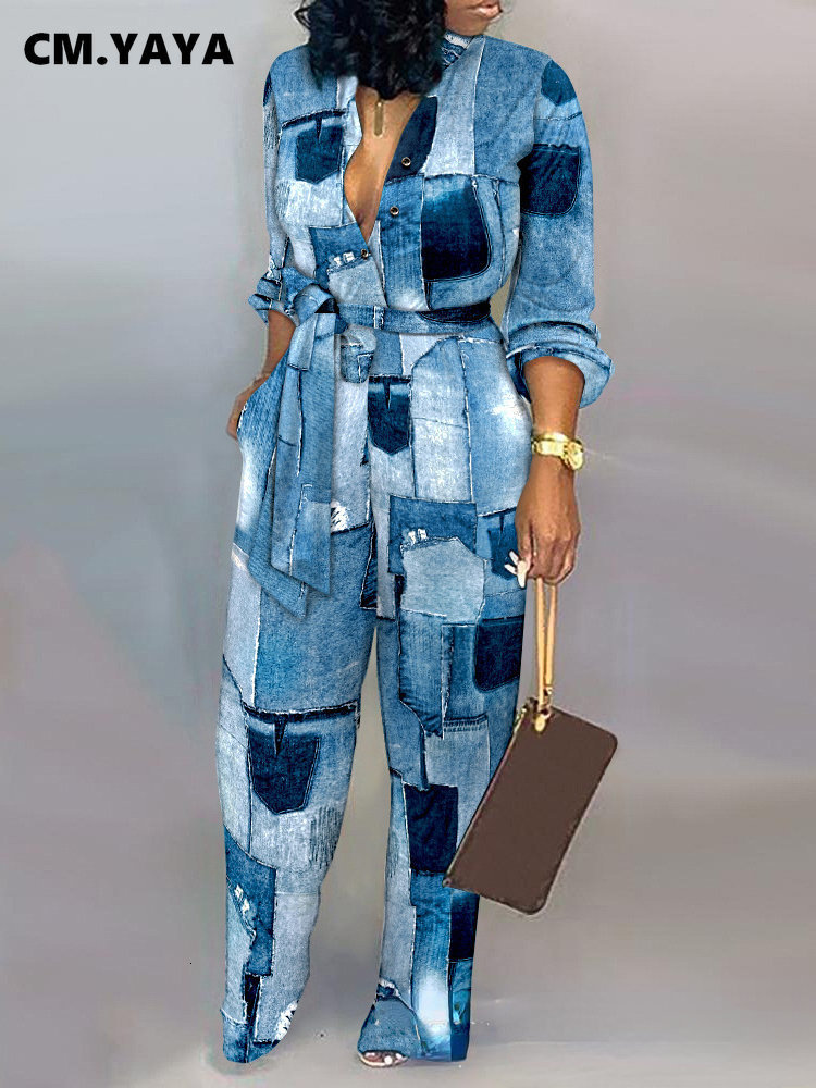 Women's Jumpsuits Rompers CM.YAYA Women Elegant Long Sleeve Sashes High Waist Straight Jumpsuits Autumn Winter INS Fashion Suit Romper 230719