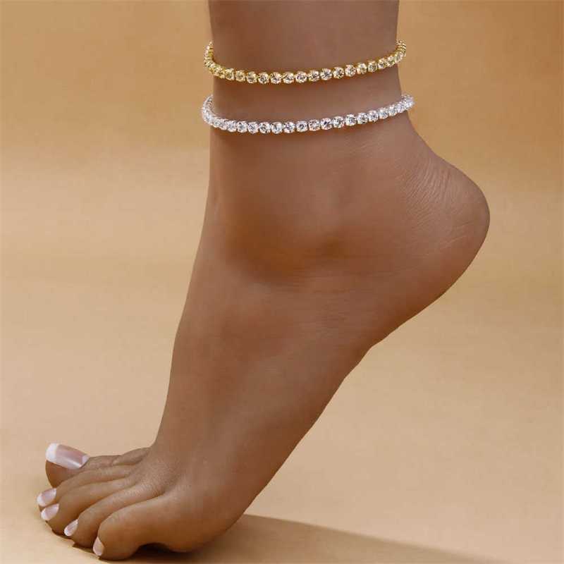 Simple Rhinestone Tennis Chain Anklet Foot for Women Summer Accessories Ins Fashion Leg Ankle Bracelet Jewelry 230719