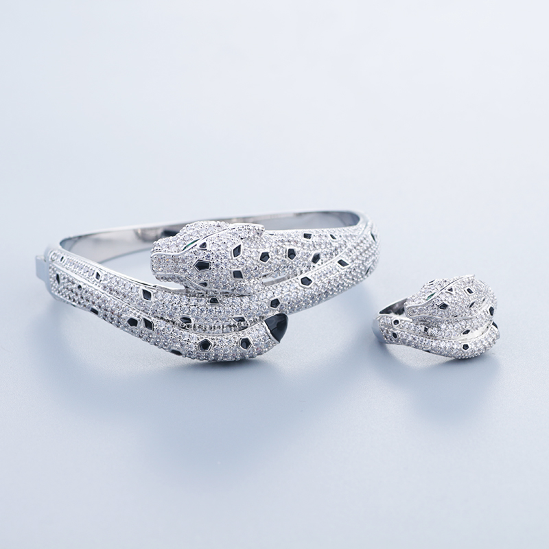 Silver Bangle 1 Gold Plated Leopard Design Luxury Unisex Fashion for Party Wedding Jewellery Gift High Quality Texture