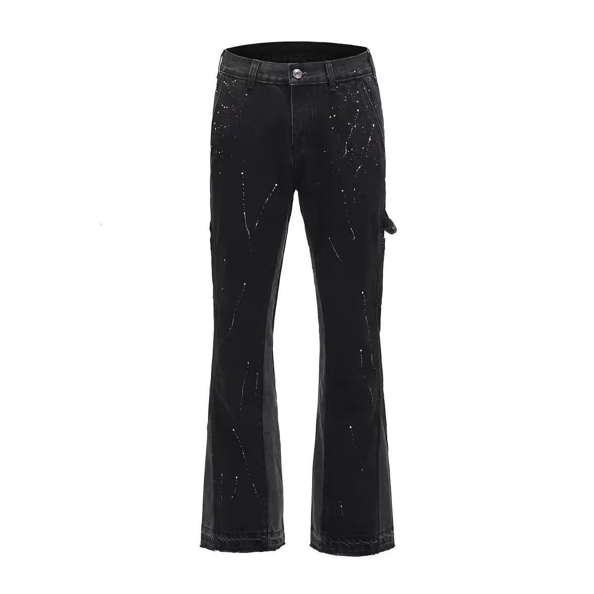 Mens Jeans America Retro Straight Causal High Street Flare Pants Fashion Long Solid Splash Ink 230720