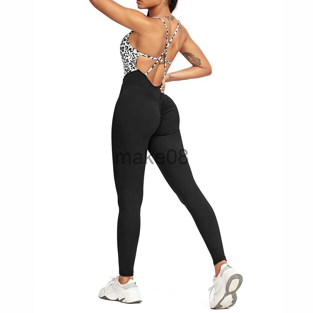 Women's Tracksuits WomenYoga Patchwork Leopard Jumpsuit Newest Catsuit Bodysuit Sleeveless Gym Bodycon Romper Sportswear Fitness Workout Yoga Sui