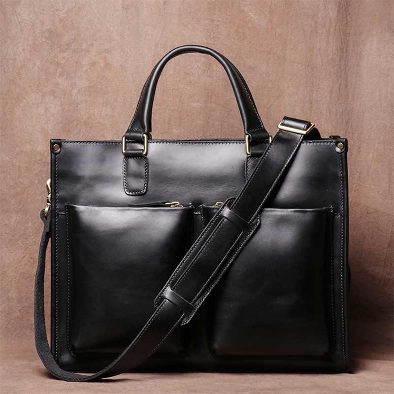 Briefcases ZRCX Vintage Man Handbag Briefcase Men Shoulder Crazy Horse Genuine Leather Bags Brown Business Fashion 16 Inch Laptop Bag 230719 f076