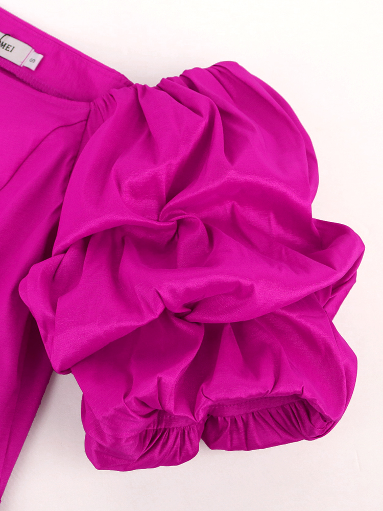 Women's Jumpsuits Rompers Women Jumpsuits Shiny Skew Collar Puff Sleeves High Waist Slim Elegant Office Ladies Summer Fashion Party Elegant 23071