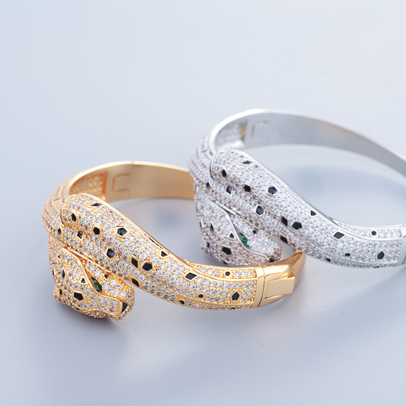Silver Bangle 1 Gold Plated Leopard Design Luxury Unisex Fashion for Party Wedding Jewellery Gift High Quality Texture