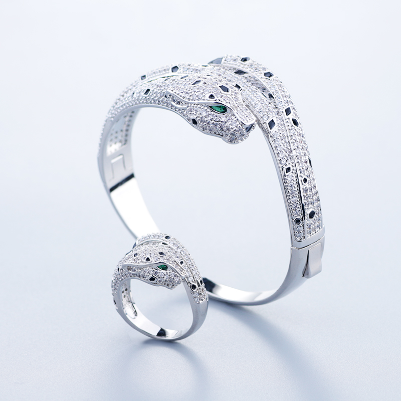 Silver Bangle 1 Gold Plated Leopard Design Luxury Unisex Fashion for Party Wedding Jewellery Gift High Quality Texture