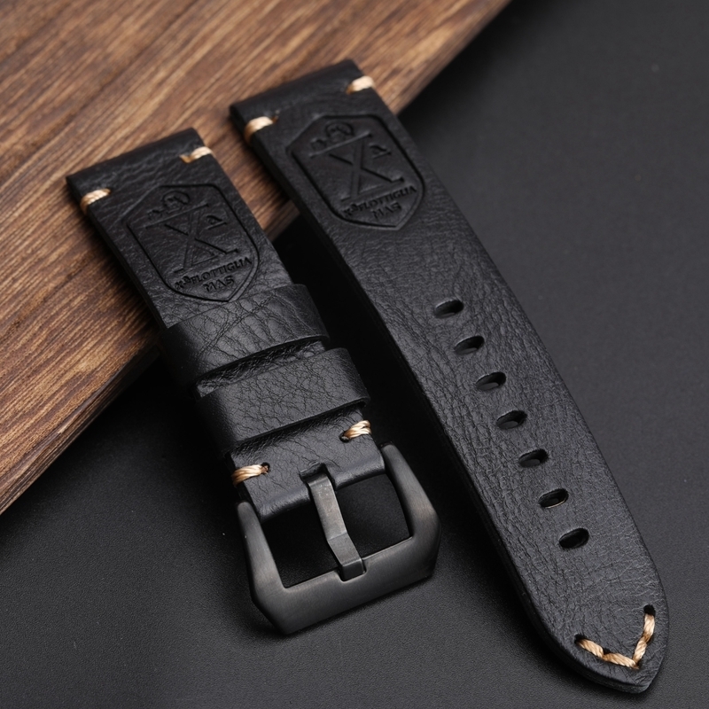 Watch Bands Handmade Leather Strap 20 22 24 26MM Black-Brown X-Skull Head Decorated Cowhide Men Bracelet Suitable For Military strap 230719
