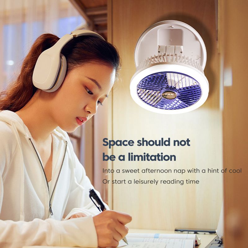 portable fan usb charging foldable table fan with led light 4 gear wall mounted hanging ceiling fan for camping home room office