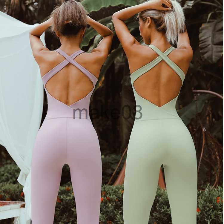 Women's Tracksuits SXL Seamless OnePiece Yoga Suits Women Jumpsuits Nylon High Stretchy Sports Overalls Rompers Gym Workout Clothing Sportswear J