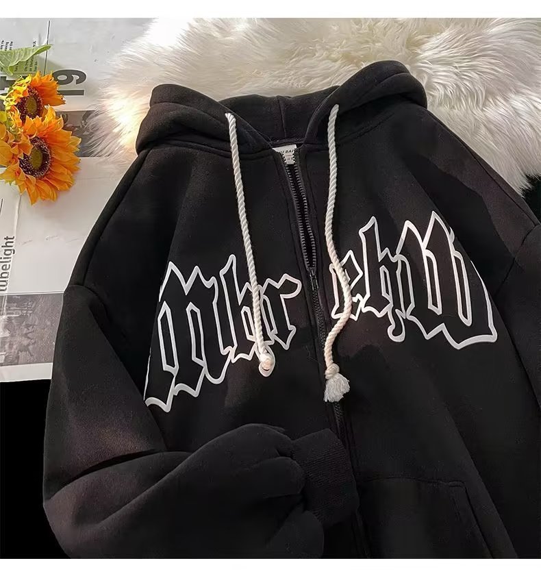 Women's Hoodies Sweatshirts Letter Embroidery Zip Up Hoodies Women Long Sleeve Loose Top Harajuku Gothic Big Size Hooded Sweatshirt Jacket Coats 