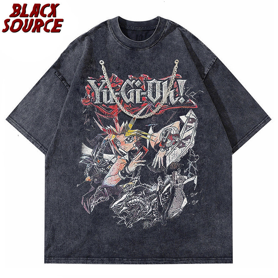 Men's T-Shirts Anime Yu Gi Oh T Shirts Men Retro Vintage Washed Yugi Muto Printed T-shirt Oversized Streetwear Manga Short Sleeve y2k Tops Tees 2