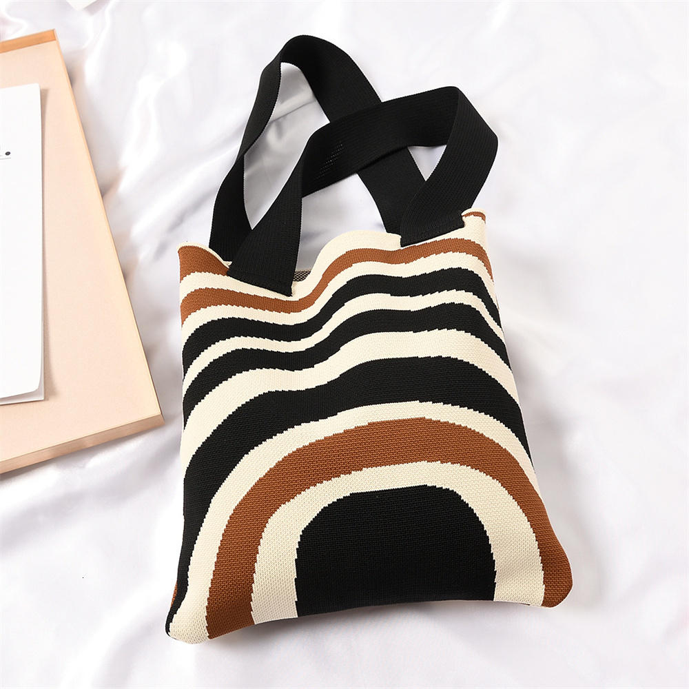 Evening Bags Large Capacity Knit Handbag Women Shoulder Bag Female Casual Simple Stripe Plaid Tote Student Reusable Canvas Shopping 230720