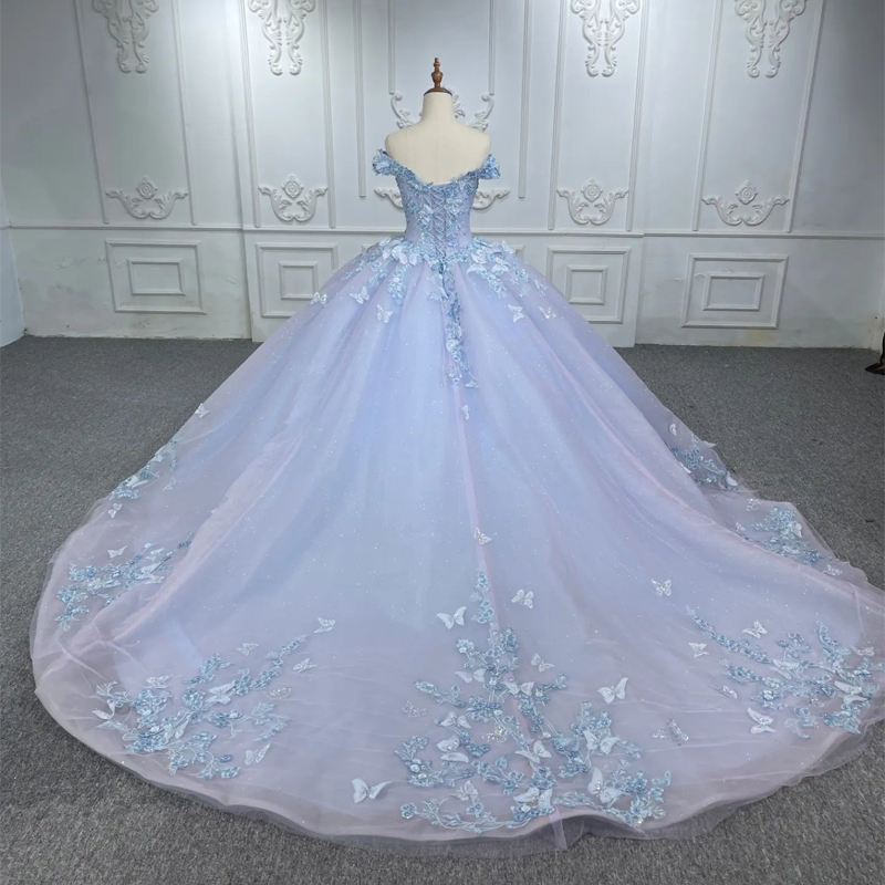 Luxury Shiny Off the Shoulder Quinceanera Dresses Applique Beading Bow Tulle Ball Gowns Sweet 16 Year Princess Dresses For 15 Vestidos De