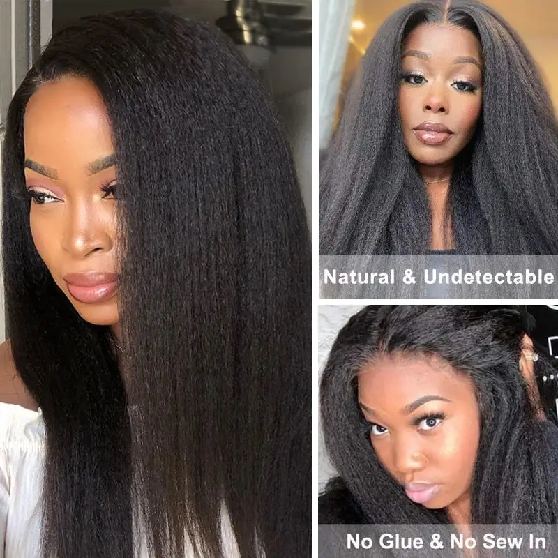 Yaki Straight No Leave Out Brazilian Kinky straight V Part Wig Human Hair Wig for Black Women 130% Density Glueless Virgin Hair