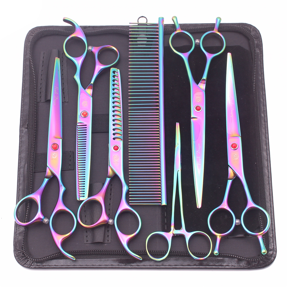 Dog Grooming Purple Dragon Dog Grooming Scissors Kit 7" 6.5" Stainless Pet Curved Scissors Thinning Scissors Straight Shears Chunker Z3002 2