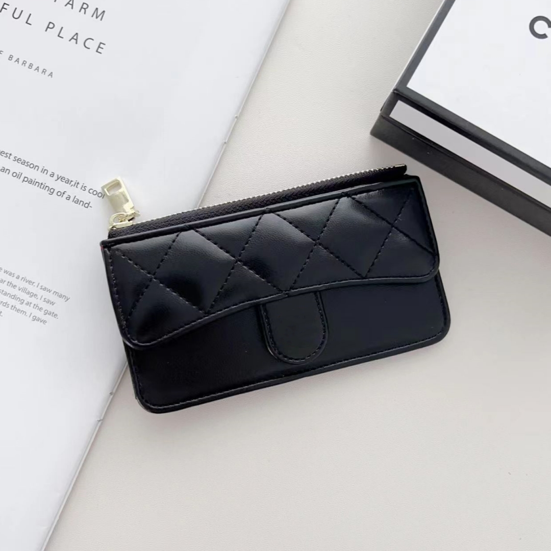 Classic Caviar Card Holder Fashion Womans Genuine Leather Zipper Wallet Coin Purse Mans Key Ring Credit Cards Flip Bag Travel Documents Passport Holders With Box