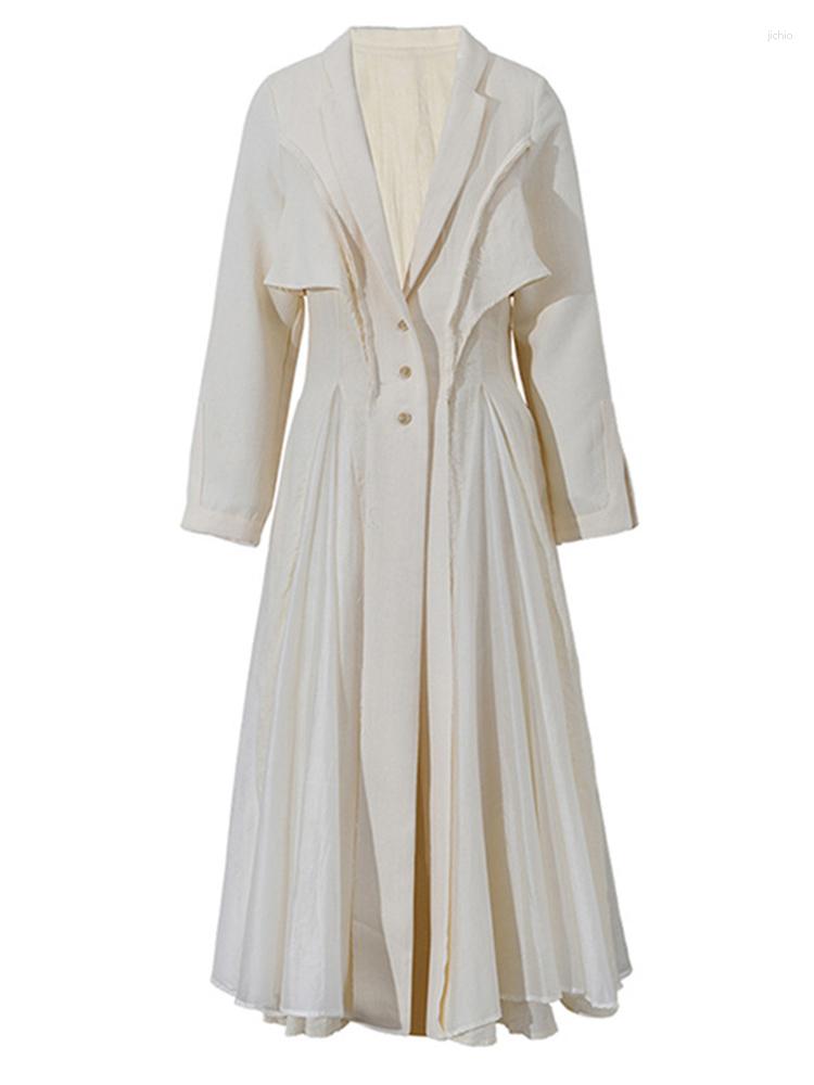 Casual Dresses SEQINYY Elegant Beige Dress Spring Autumn Fashion Design Women Runway High Street Linen Lapel Loose A-Line Midi