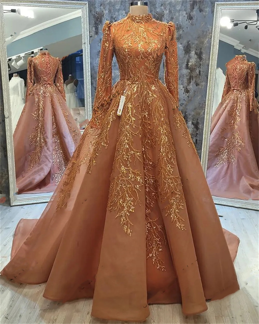Full Long Sleeve Muslim Evening Dresses 2023 High Neck Lace Plus Size Formal Prom Party Gowns Robe De Soiree 0431