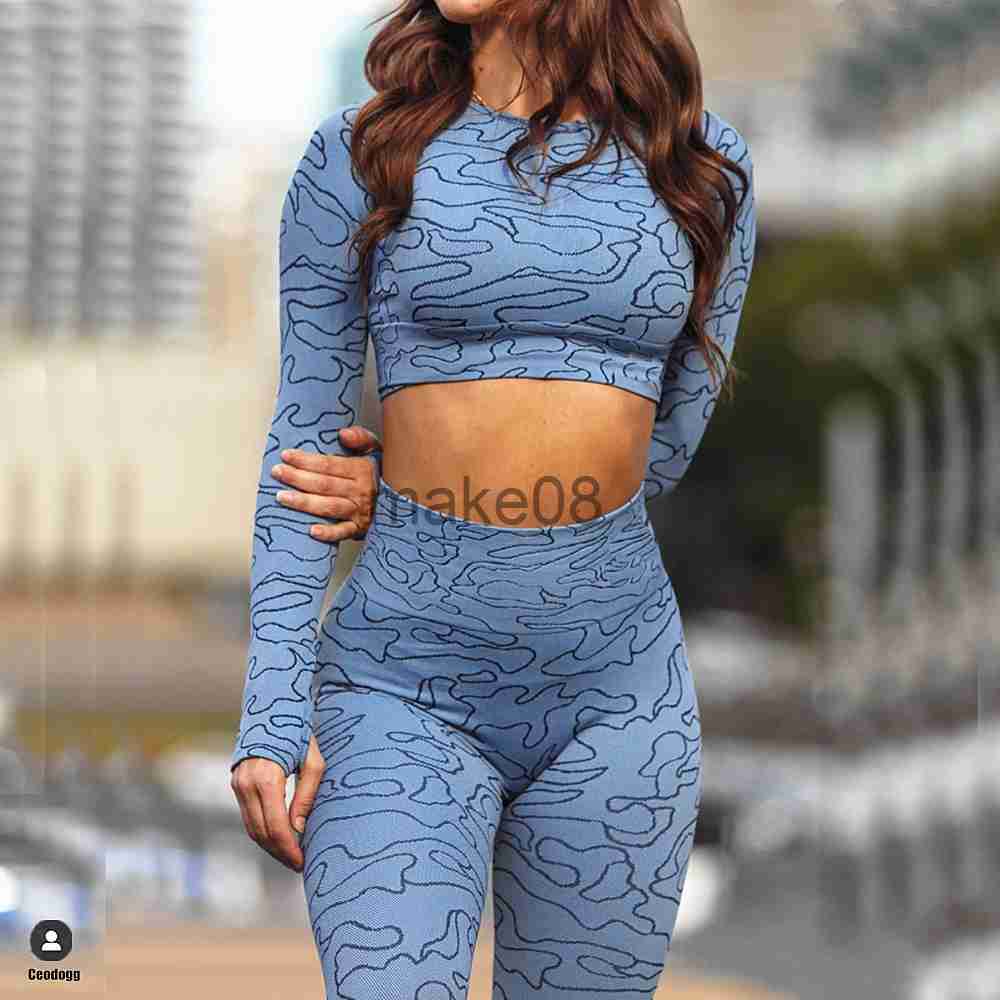 Women's Tracksuits 2023 Thick Arise Winter 2Pcs Long Sleeve Crop Tops Shirts Seamless Yoga Sets Women Fitness Sports Gym Women Active Track Suits
