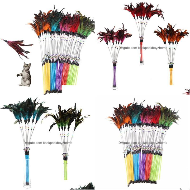 Cat Toys Pet Feather Spring Stick Teaser Kitten Interactive Bell Rod Wand Playing Toy Drop Delivery Home Garden Supplies Dhrex