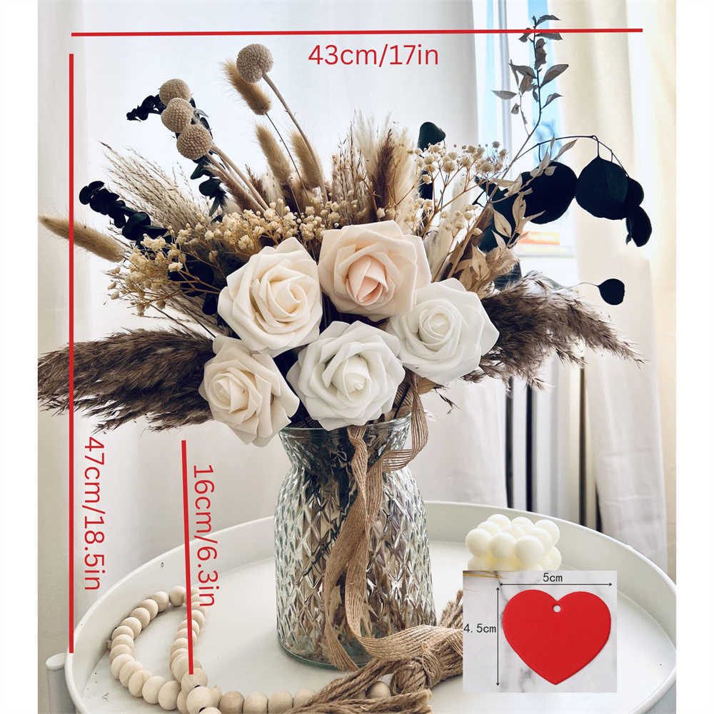 Dried Flowers 100pcs Artificial Rose Flower Arrangements for Vase Home Decor Natural Dried Pampas Grass For Table Floral Centerpieces Decor