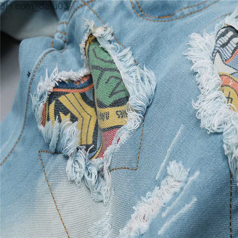 Men's Jeans Men Jeans Ripped Biker Hole Denim robin patch Harem Straight punk rock embroidery jeans for men Pants Z230720