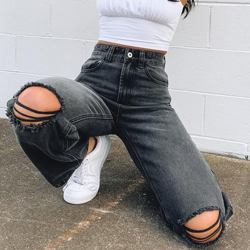 Women s Jeans Ripped High Waist Women Straight Loose Boyfriend Jean Pants Casual Wash Denim Trousers Fashion Streetwear Baggy 230720