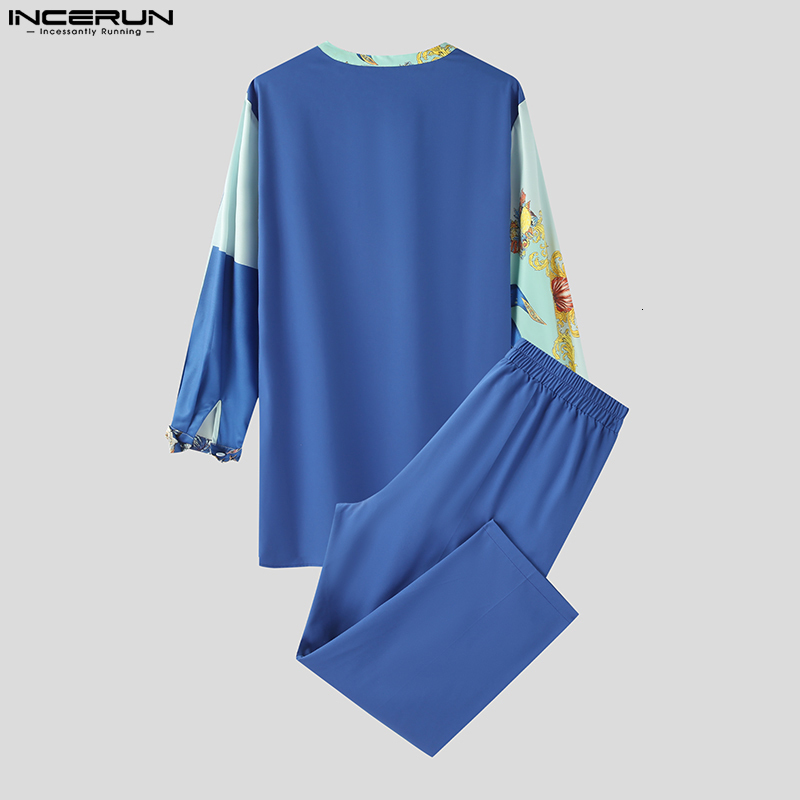 Men's Tracksuits Men Sets Printing Streetwear Fashion Oneck Long Sleeve T Shirts Pants 2PCS Ethnic Style Men Casual Suits S5XL INCERUN 230720