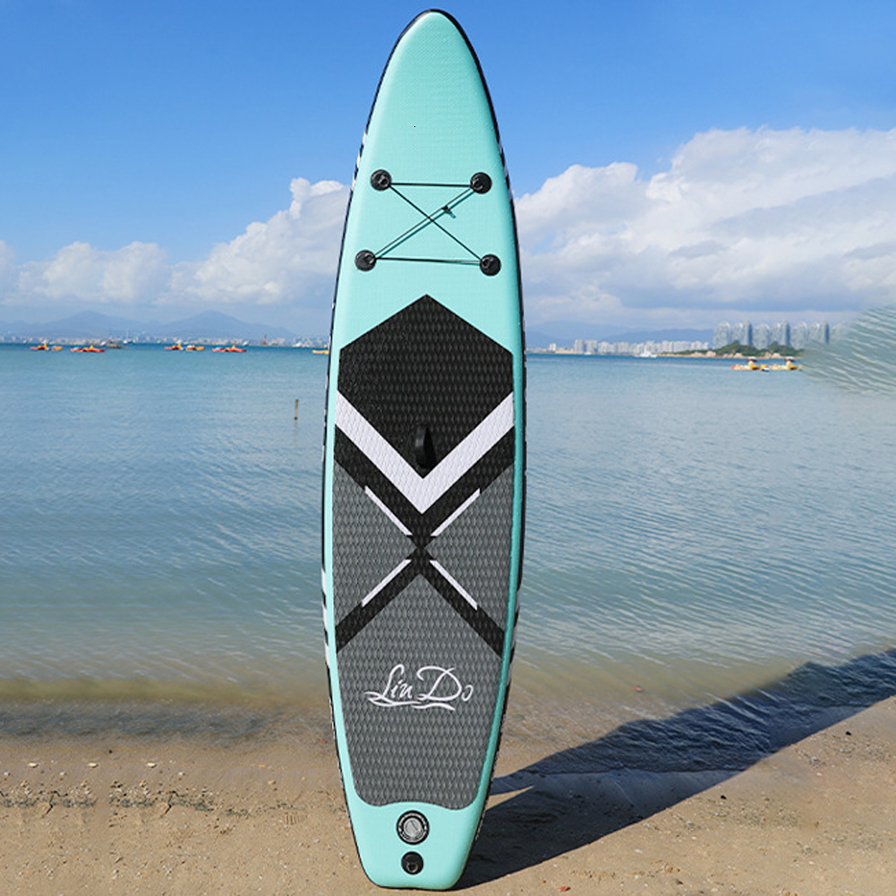 Kayak Accessories LinDo Inflatable Stand Up Paddle Board SUP Surfboard Water Sport Surf Set with Tail Fin Foot Rope Inflator 230720