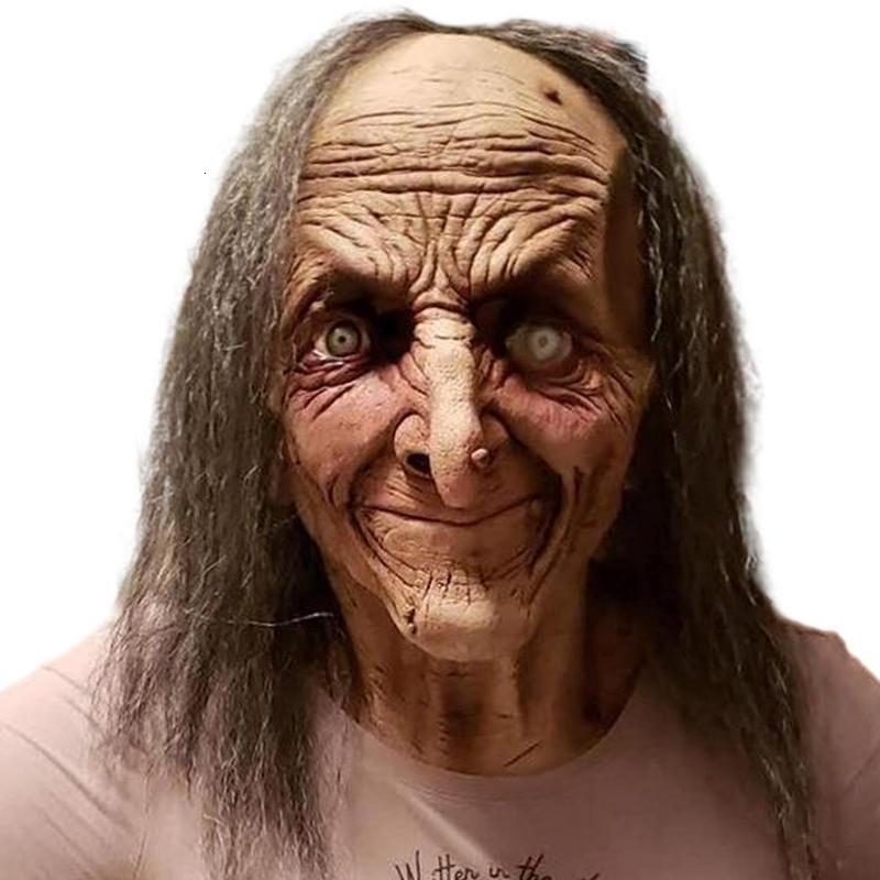 Party Masks Halloween Horror Old Witch Latex Head Cover Realistic Scary Mask With Hair Costume Cosplay Prop Ghost House 230721