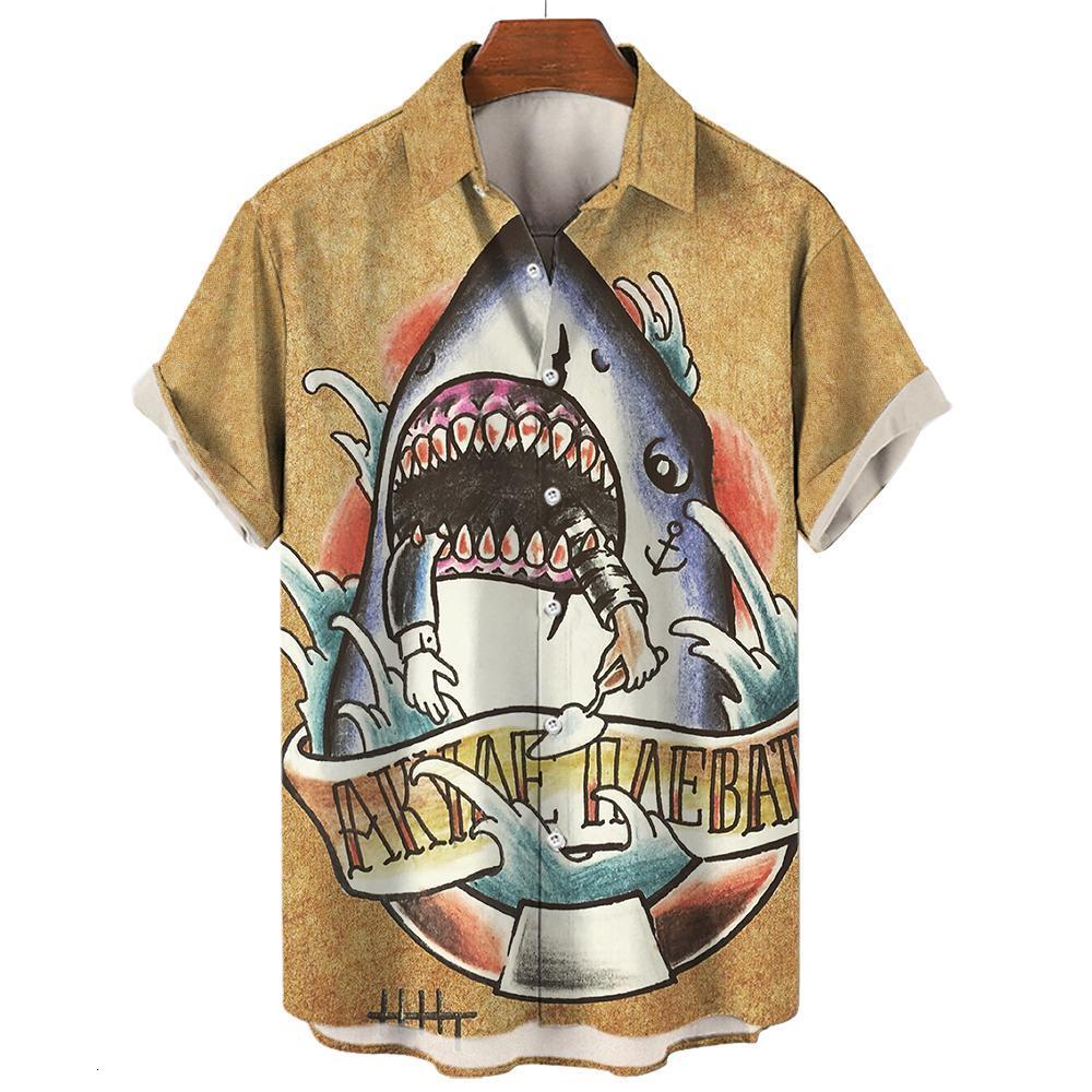 Men's Casual Shirts Men's Shirts 3D Animal Print Clothes Fashion Button Short Sleeve Lapel Streetwear Shirt for Men Hawaiian Shark Blouse Ts