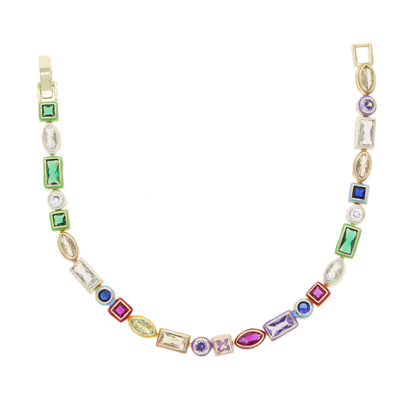 Rainbow Colorful Geometry Zircon Bracelet: Bg Cubic Zirconia Couple Jewelry Gift