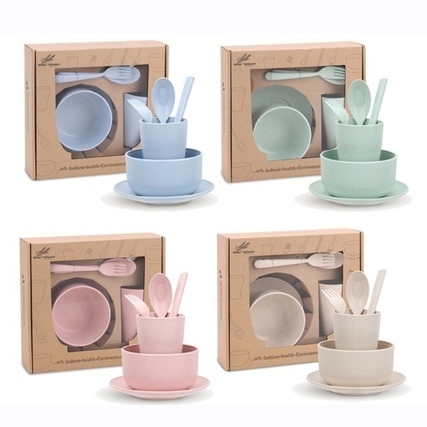 Cups Dishes Utensils 6Pcs/Set Wheat Straw Baby Tableware Children Food Dishes Bowl Feeding Infant Learning Dinnerware Spoon Chopsticks Fork Cup 230720