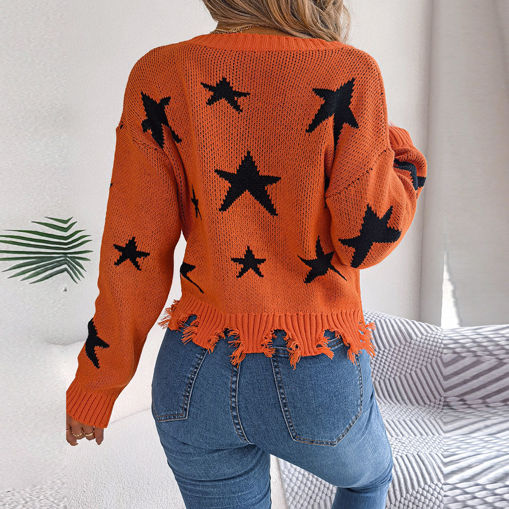 Women's Sweaters FICUSRONG Women Autumn Winter Casual V Neck Star Cut Long Sleeve Knit Pullover Sweater For Fashion 230720