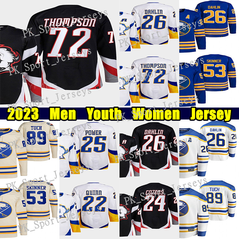 #72 Tage Thompson Reverse Retro hockey jersey #26 Rasmus Dahlin #24 Dylan Cozens #27 Devon Levi Owen Power Jeff Skinner Alex Tuch Ukko-Pekka Luukkonen jerseys