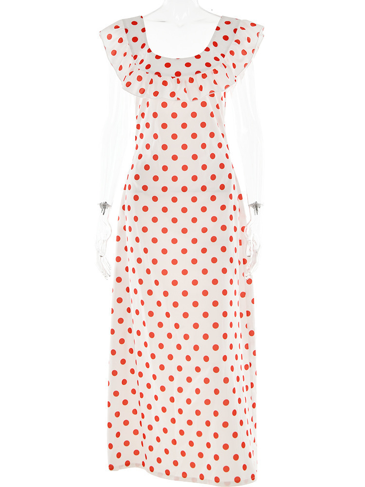 Basic Casual Dresses JULISSA MO Polka Dot Ruffles Bandage Maxi Dress Women Off Shoulder Slim Elegant Party Dress Summer Beach Holiday Sundresses 23072