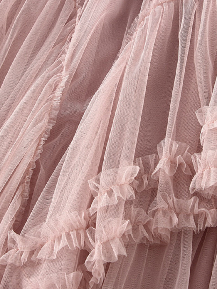 Skirts LANMREM Ruffles Mesh Skirt For Women High Elastic Waist Solid Color Layers Aline Summer Fashion Clothing 2La2166 230720