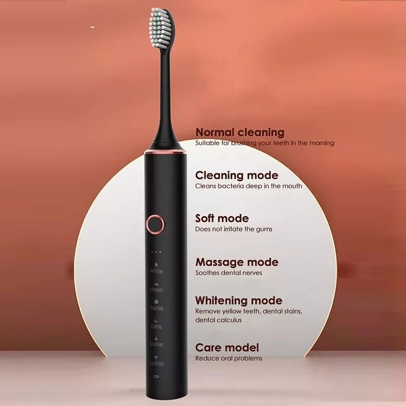 Toothbrush GeZhou Electric toothbrush Acoustic Toothbrush Charging IPX7 Waterproof 6-mode Travel Toothbrush with 8 Brush Heads Gift 230720