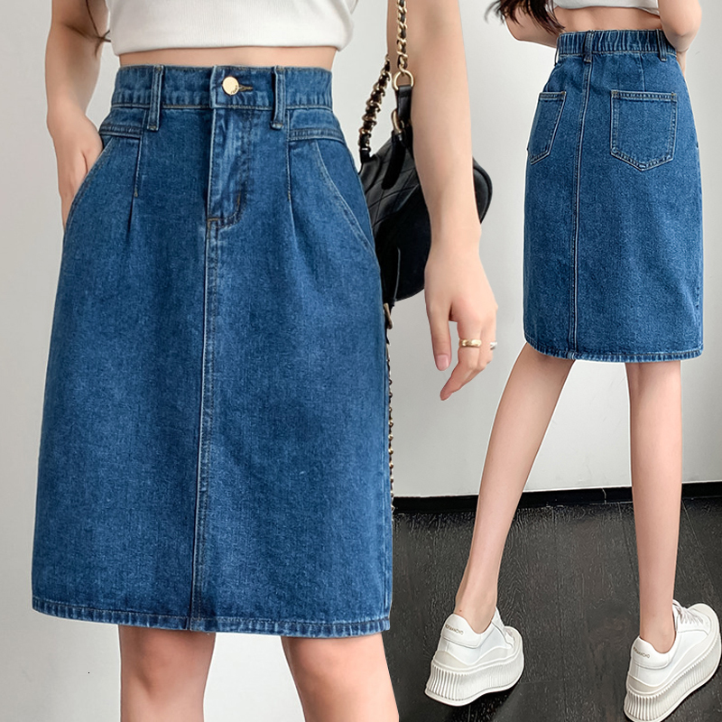Skirts Korean Fashion Sexy Splicing Fold Woman Mediumlong Jean Skirt Casual Female Girls Denim Drop p230720