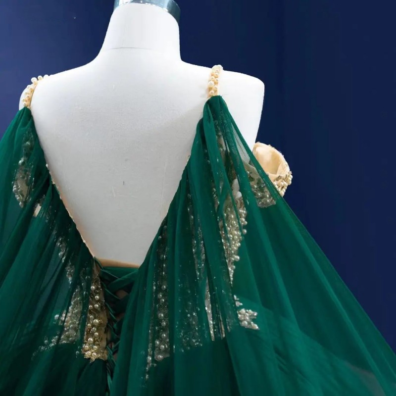 Green Quinceanera Dresses Ball Gown Birthday Party Spaghetti Strap Gold Applique Lace Beading Sweet 16 Dress Graduation vestidos de 15 Anos