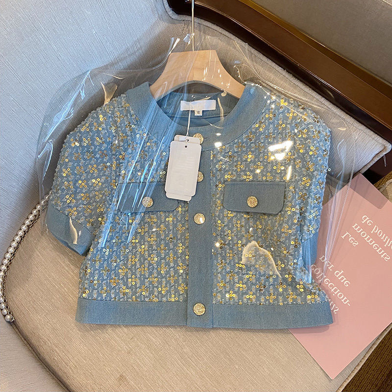 Two Piece Dress Summer Spring O-Neck Bellflower Embroidery Sequined Coat Beaded Cardigan Short-sleeved Tops A-Line Dress 2pcs Woman Suit Set 230720