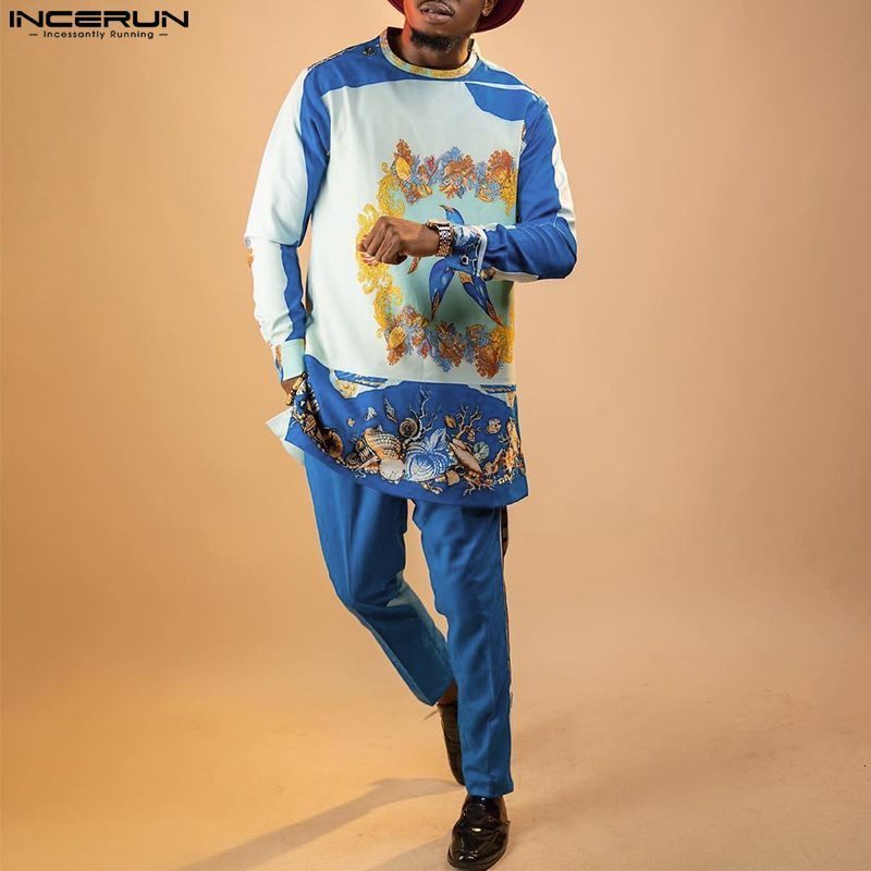 Men's Tracksuits Men Sets Printing Streetwear Fashion Oneck Long Sleeve T Shirts Pants 2PCS Ethnic Style Men Casual Suits S5XL INCERUN 230720
