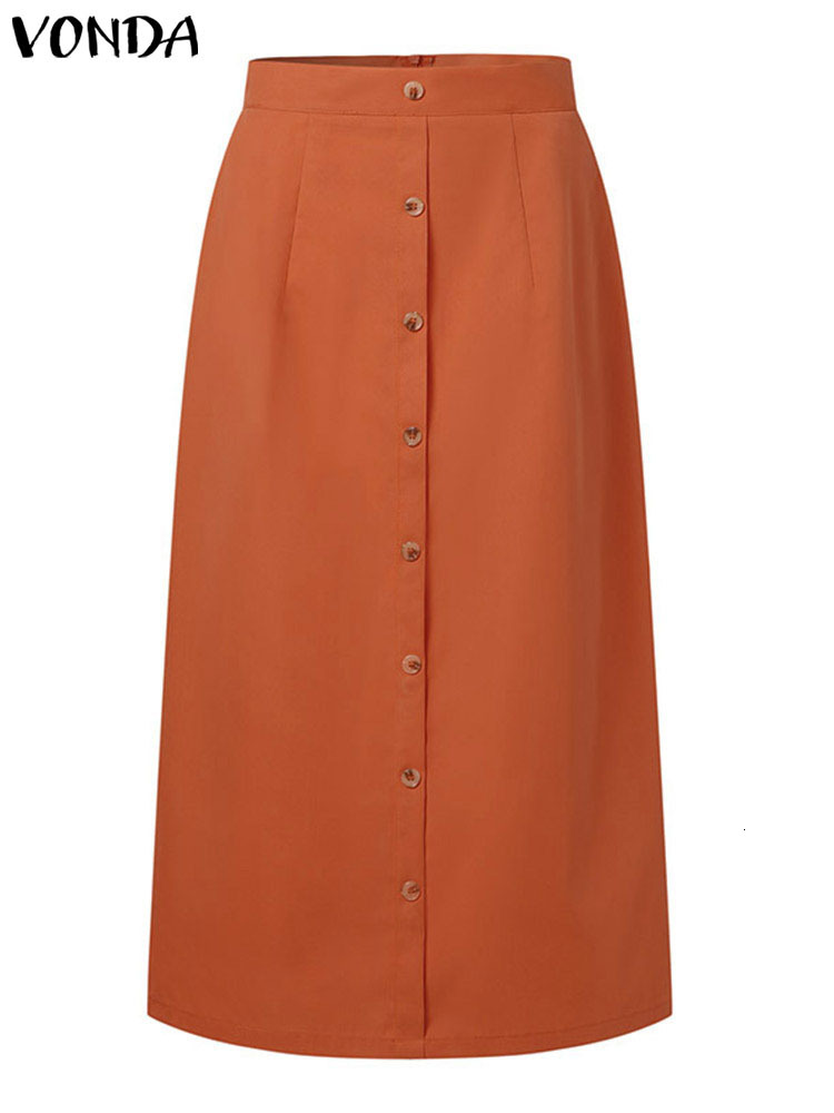 Skirts Elegant Long 2023 Summer VONDA Women Casual Solid Color Buttons Loose Fashion Streetwear Midi Bottom Femme 230720