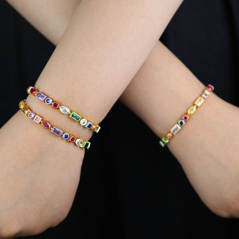 Rainbow Colorful Geometry Zircon Bracelet: Bg Cubic Zirconia Couple Jewelry Gift