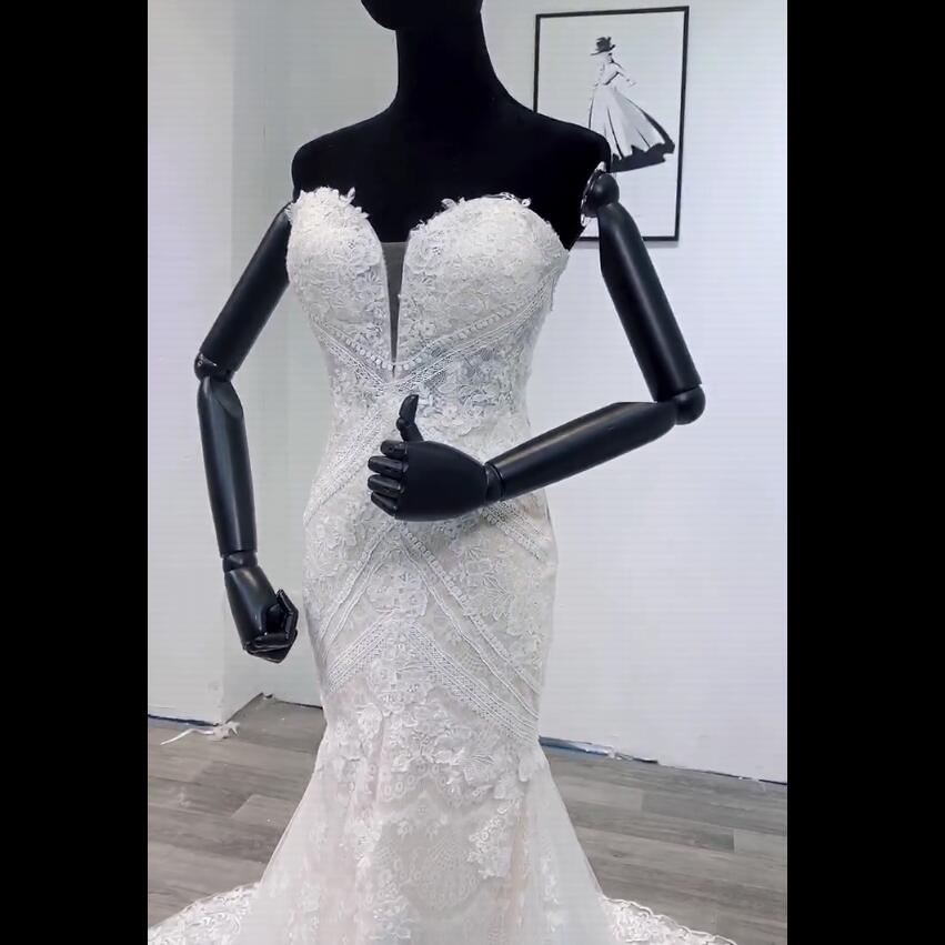 Classic Mermaid Wedding Dresses Sweetheart Sleeves Lace Applicants Button Tulle Court Backless Custom Made Plus Size Bridal Gown Vestidos De Novia