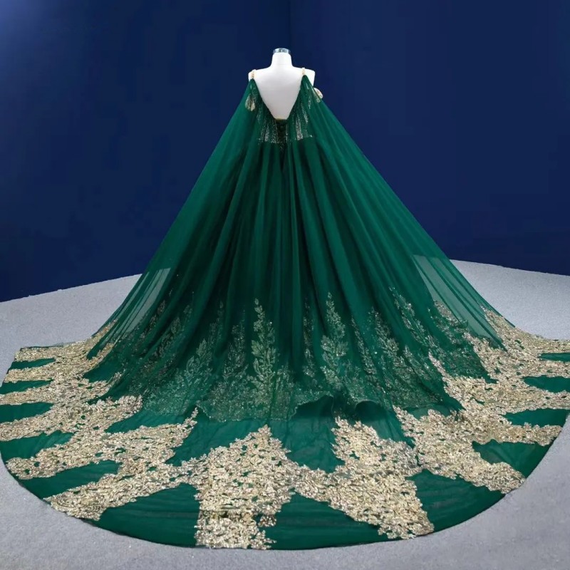 Green Quinceanera Dresses Ball Gown Birthday Party Spaghetti Strap Gold Applique Lace Beading Sweet 16 Dress Graduation vestidos de 15 Anos